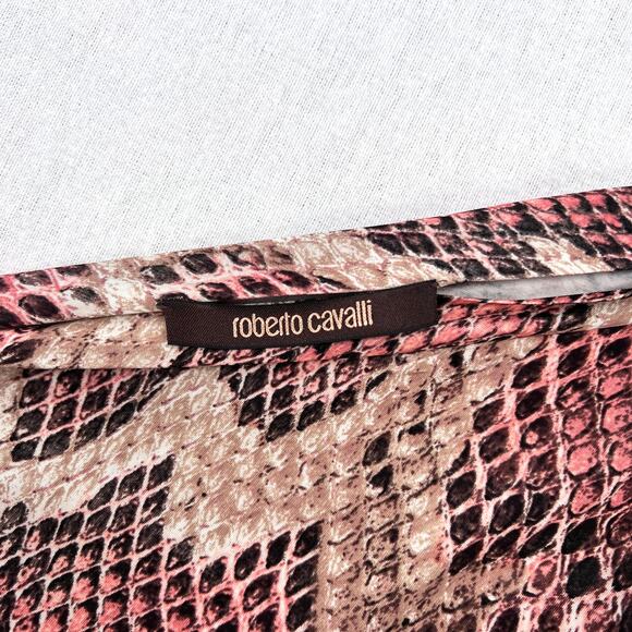 ROBERTO CAVALLI Python Printed One Sleeve Dress XL Pink Black Snake Asymmetric - Picture 9 of 13